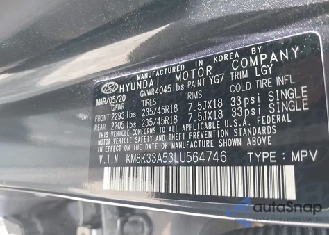 2020 Hyundai Kona Limited from USA, damaged, VIN KM8K33A53LU564746